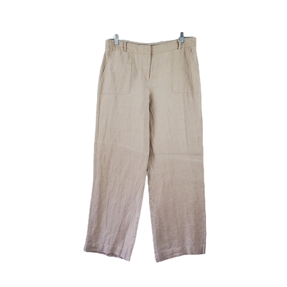 Talbots Pants - Talbots 100% Linen KHAKI Wide Leg Pants SIZE 12